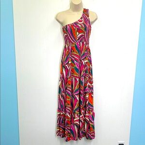 Abel The Label - Kelissa Colorful Bright Fun Design One Shoulder Maxi Dress XS